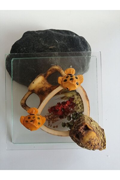 SANAT TACİRİ El Yapımı Balık Toprak Testi Temalı Cam Biblo