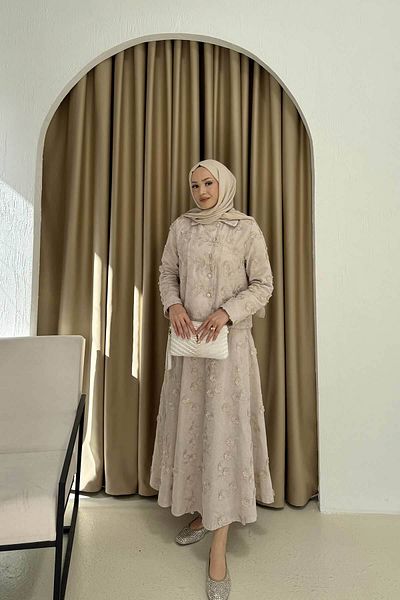 Melike Tatar Stone Floral Skirt Suit 32-4000