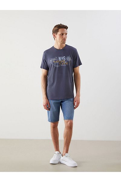 LC Waikiki New Season Crew Neck Κοντό μανίκι εμπριμέ χτενισμένο βαμβακερό ανδρικό Tisort - S5HP72Z8
