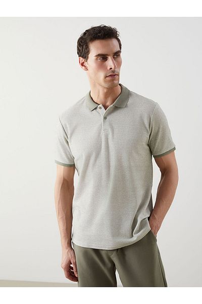 LC Waikiki Ecru Polo Neck Short Sleeve Combed Cotton Men's T-Shirt