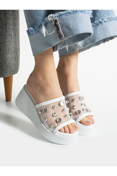 ALEMDAR AYAKKABI Γυναικείες παντόφλες LOOP White Mesh