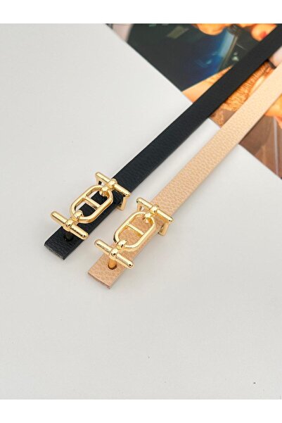 Descoin Curea subțire cu cataramă aurie din 2 piese, centură pentru pantaloni...