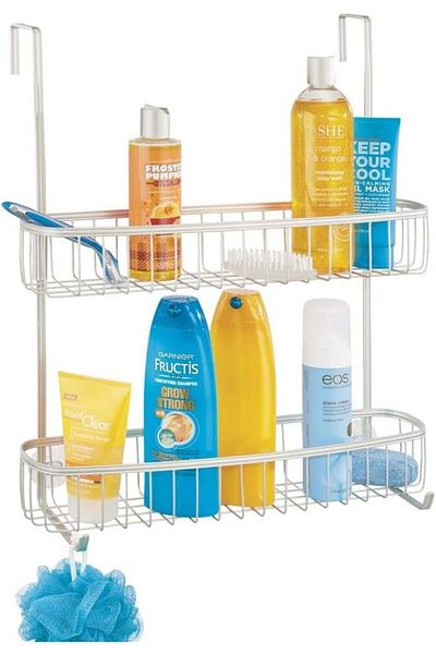 MDesign Organizator cu 2 niveluri pentru baie mDesign, otel, argintiu, 41 x 19 x 49 cm
