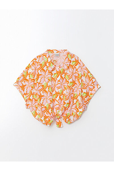 LC Waikiki Orange Loose Fit Viscose Tie-Detail Girls' Shirt