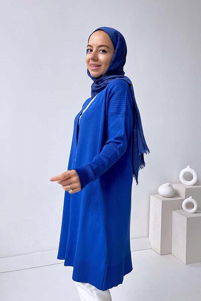 Ka Hijab Cardigan mercerizat cu nasturi albastru Saks