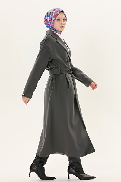 Setrms Belden Kuşaklı Angora Kumaş Manto