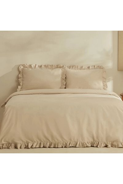 Karaca Home Pure Ruffle 100% Baumwolle King Size Bettbezug Set Ecru
