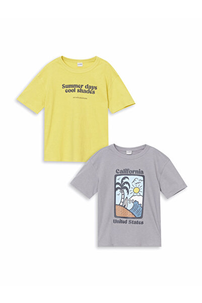 LC Waikiki LCW Kids Grey California με τύπωμα T-shirt για αγόρια, Σετ 2 τεμαχίων