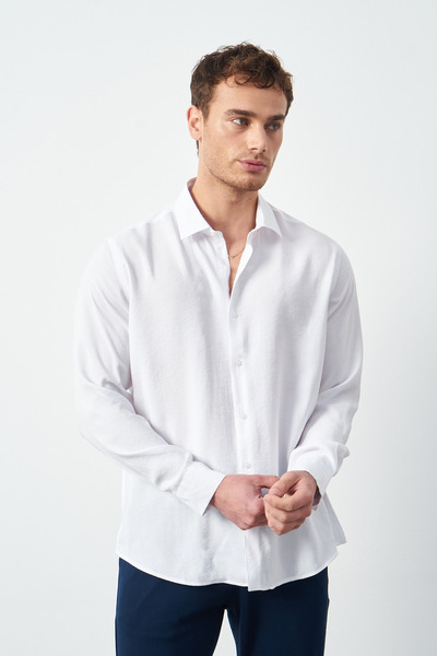 Mesfeno Ανδρικό πουκάμισο Modal με μακρύ μανίκι, χαλαρό κοψίδι