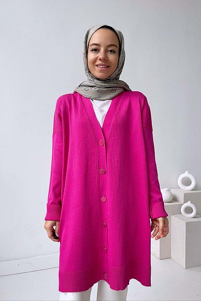 Ka Hijab Ζακέτα με ραβδώσεις Mercerized - Φούξια