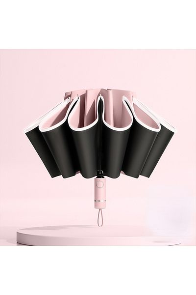 Choice Pink Fully Automatic Reverse Folding Umbrella with Windproof Reflective Stripe UV Umbrellas