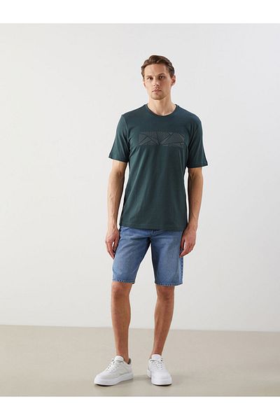 LC Waikiki Green Crew Neck Short Sleeve Printed Combed Cotton Men's T-Shirt