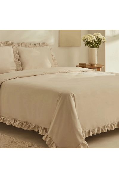 Karaca Home Pure Ruffle 100% Baumwolle King Size Bettbezug Set Ecru