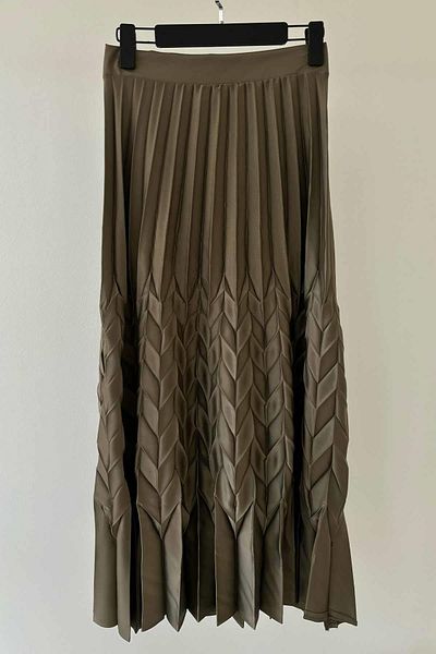 Ka Hijab Self Patterned Pleated Skirt - Khaki