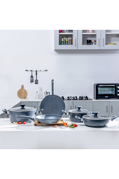 ROYALFORD طقم أواني طهي من الألومنيوم المطاوع، 10 قطع، بغطاء مقوى، RF9838GR