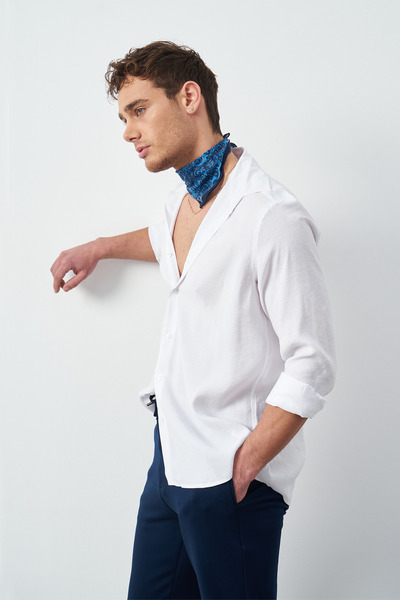 Mesfeno Ανδρικό πουκάμισο Modal με μακρύ μανίκι, χαλαρό κοψίδι