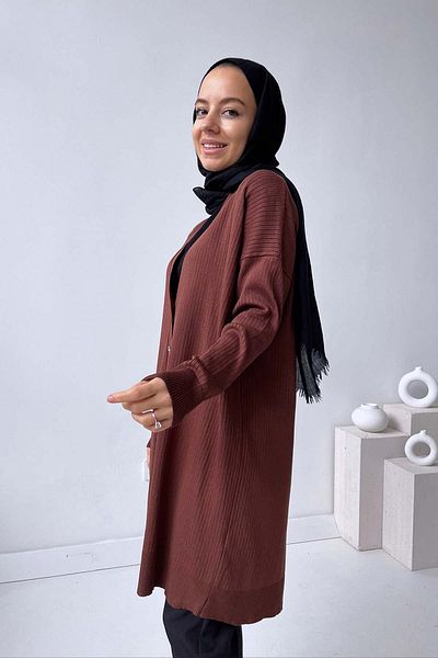 Ka Hijab Ζακέτα Mercerized με ραβδώσεις - Καφέ