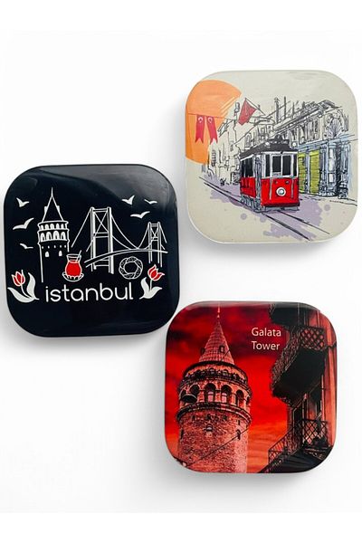 GALATA GIFT Istanbul Themed 3 Coasters - Galata Tower Themed Coaster Set