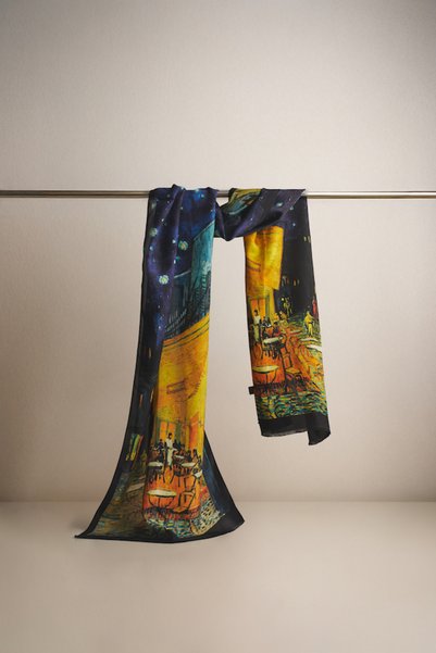 silqoora 100% Silk Shawl Foulard (45X165 cm) - Vincent Van Gogh (Cafeler Street)