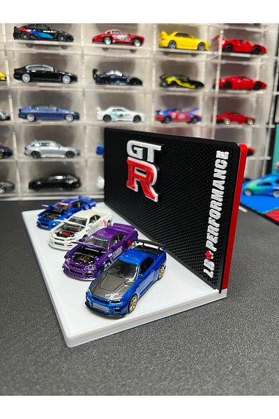 Figure Mood 1/64 Scale Gtr with Logo Vehicle Display Stand White Diecast Diorama (Not Include Vehicles)