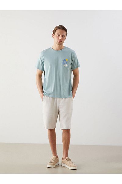 LC Waikiki Blue Crew Neck Short Sleeve Printed Combed Cotton Men's T-Shirt