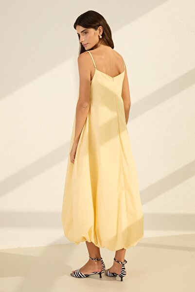 Setre Butter Yellow Cotton Rope Strap Relaxed Cut Balloon Dress
