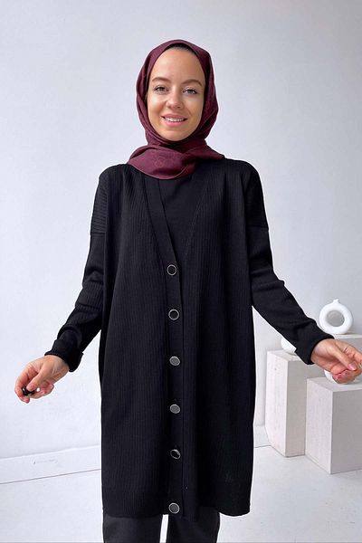 Ka Hijab Ζακέτα Mercerized με ραβδώσεις - Μαύρη
