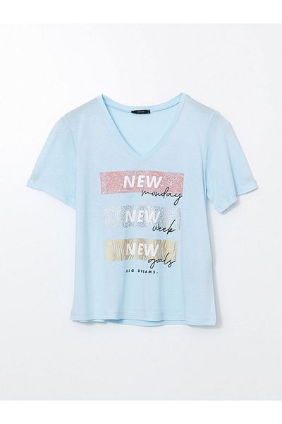 LC Waikiki Tricou de damă cu decolteu în V cu imprimeu LCW