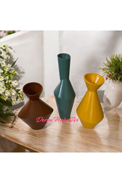 DERYA DESİNG ART Dekoratif Seramik 3lü Bohem Vazo Seti Biblo Obje