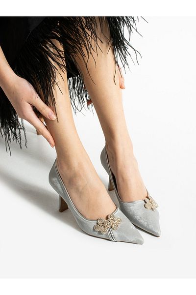 ALEMDAR AYAKKABI Pantofi de damă cu toc PARLES Silver Flower Stone