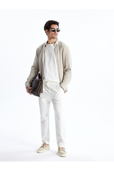 LC Waikiki Ανδρικό πλισέ παντελόνι LCW Standard Fit Linen Look