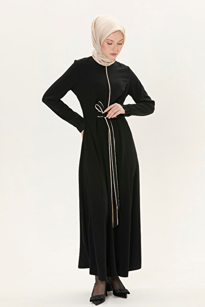 Setrms Nervürlü Kol Uçları Şifon Pilise Detaylı Elbise