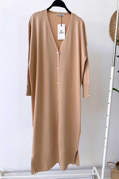 Ka Hijab Cardigan mercerizat cu nasturi lungime maxi - maro lapte