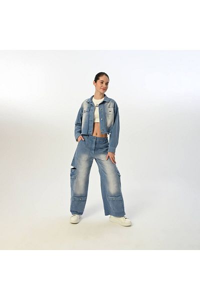 LOCO 09-15 ANI PANTALONI GABARDINA BOCANĂ FETE - ALBASTRU