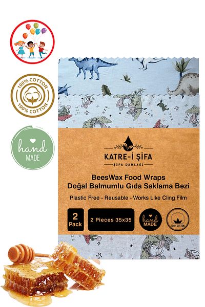 Katre-i Şifa Natural Food Storage Cloth Set with 2Pcs Figures Beeswax for Kids (Beeswax Food Wraps)