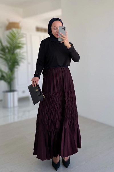 Ka Hijab Patterned Pleated Skirt - Plum Model Men's Streetball Shoes Gx9688