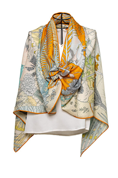 CASHMERE AND SİLK MAWLANA (140×140) شال كشمير مربع مطبوع مزدوج