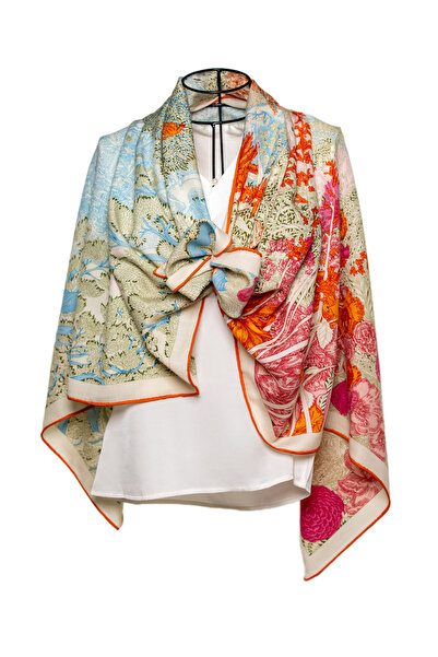 CASHMERE AND SİLK MAWLANA (140X140) Cashmere Square Double Printed Shawl