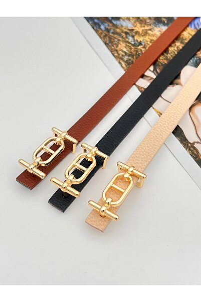 Descoin 3-х секційний тонкий ремінь із золотими пряжками, ремінь для брюк, ре...