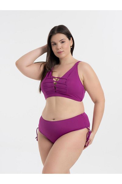 AQUAVİVA Aquaviva Women's Purple Plus Size with a Fence Cross-Strap V-Neck Bikini Gathering