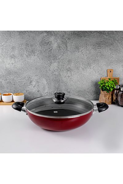 ROYALFORD RF2947 Aluminium Wok Pan with Glass Lid | 22 CM