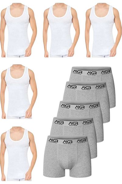 Akpınar Çamaşırları Set de 10 piese pentru atlet și boxer pentru bărbați Pachet economic Set pentru atlet și boxer 5 sportiv 5 boxeri