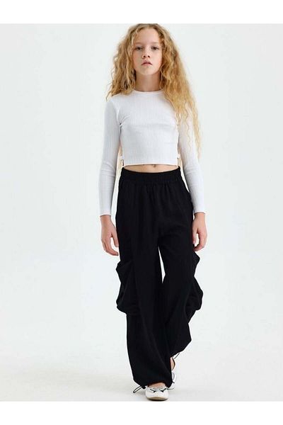 Zekids Girl's Wide Leg Cargo Pants with Elastic Waist and Pockets