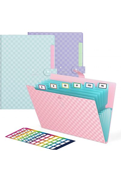 ABC Set of 3 Organizers with 7 Accordion Pockets and 48 Labels, 32.5 X 24.3 Cm