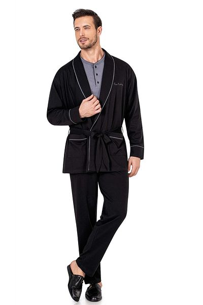 Pierre Cardin Set de pijamale și mantep negre pentru bărbați și 3 bucăți