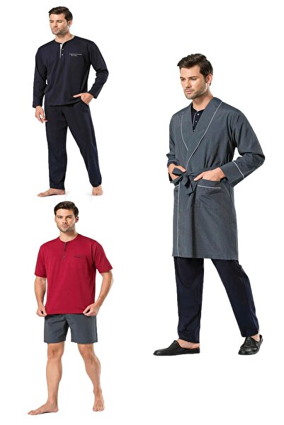 Pierre Cardin Erkek Lacivert Uzun & Şortlu Pijama Robdöşambır 5'li  Damat Çeyiz Seti R.O.5.Z.P.İ.E.R.E.6.0.L.T.