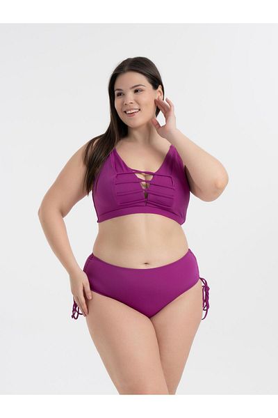AQUAVİVA Aquaviva Women's Purple Plus Size with a Fence Cross-Strap V-Neck Bikini Gathering