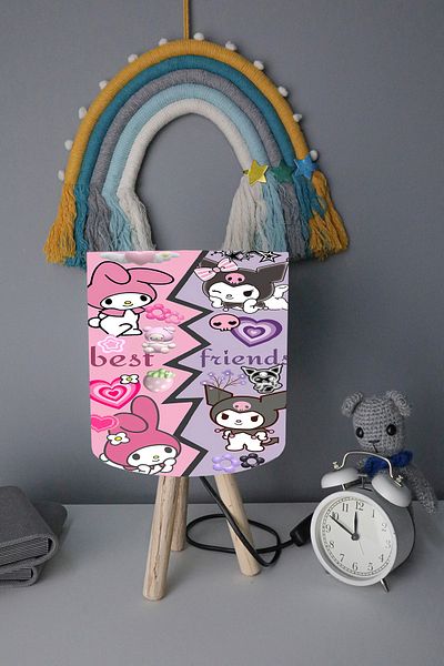 BelezaHome Pink Purple Kuromi Themed Children's Room Lampshade Table Lamp