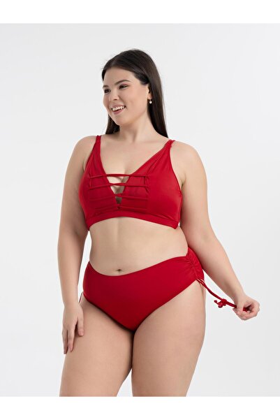 AQUAVİVA Aquaviva Kadın Kırmızı Büyük Beden Venezıa Toparlayıcı Çapraz Ipli Dekolte Bikini Takımı
