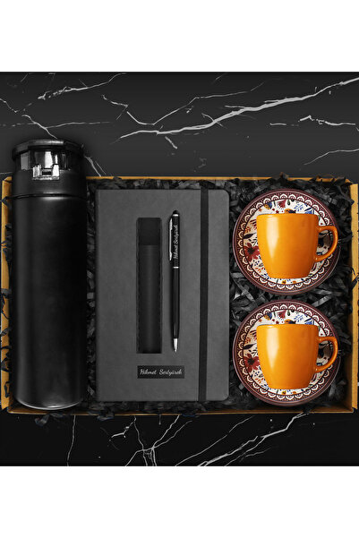 Artemis Gift Siyah Kılıflı Cam Şişe Matara & Kişiye Özel Defter & Touch Pen K...